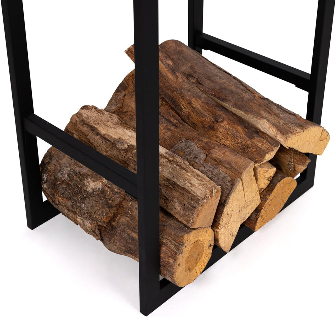 IDMarket - Vertikales Kaminholzregal, Stahl, schwarz, mit Regal, Höhe 170 cm, für Kamin