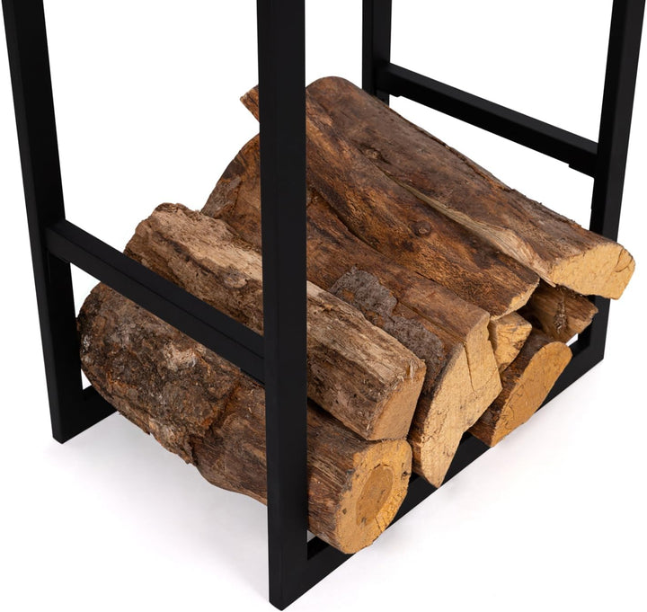 IDMarket - Vertikales Kaminholzregal, Stahl, schwarz, mit Regal, Höhe 170 cm, für Kamin
