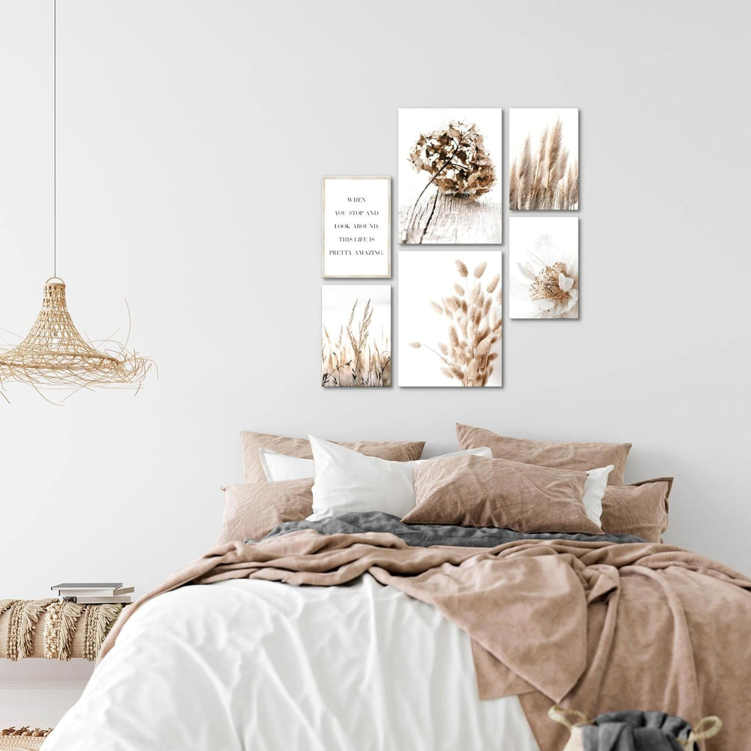 Novart Bilder Set - AUFHÄNGFERTIG - KEIN EXTRA RAHMEN BENÖTIGT - Boho Modern Beige - Wohnzimmer Schl