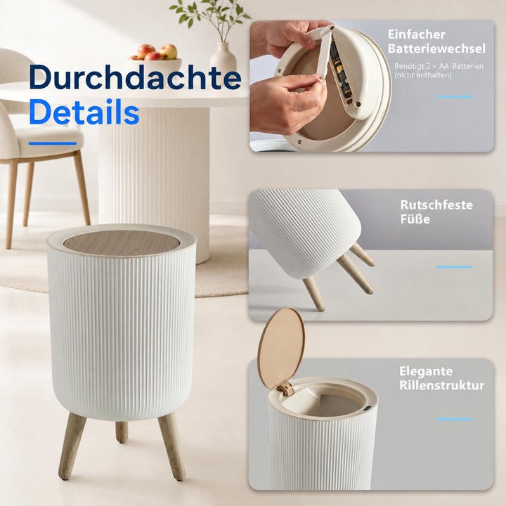 Badezimmer Mülleimer mit Sensor, 9L, automatisch und leise, Weiss