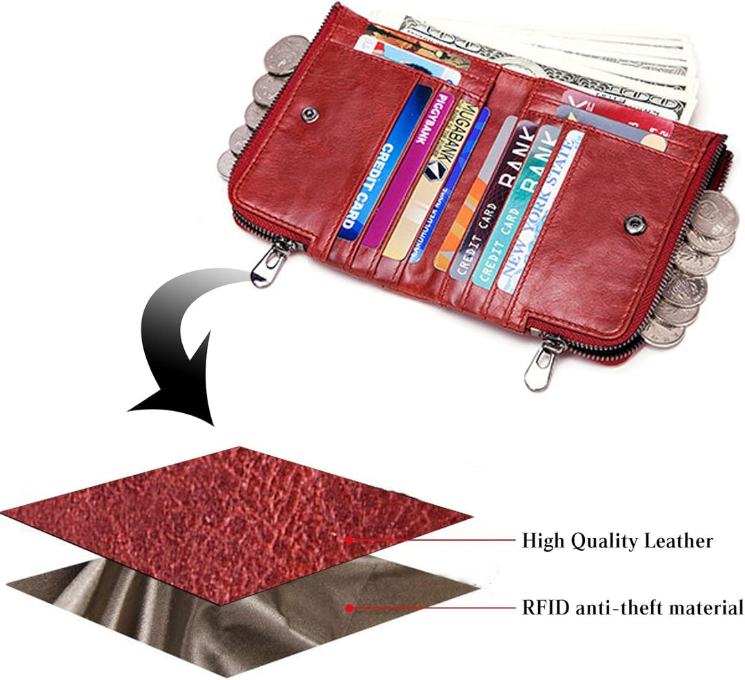 PORRASSO Leder Geldbörse RFID Schutz Damen Geldbeutel Kreditkartenetui Multifunktional Portemonnaie