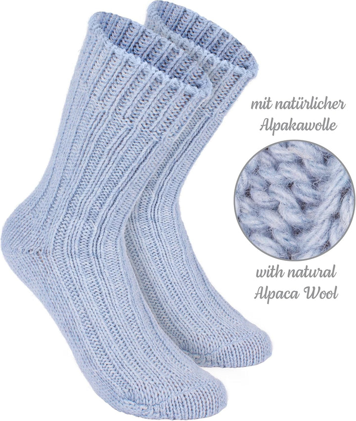 Brubaker 4 Paar Alpaka Socken sehr dick flauschig und warm - reine Alpakawolle 39-42 Blau- und Graut