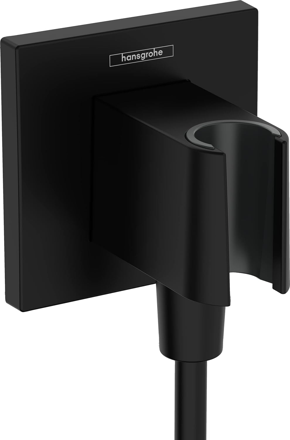 hansgrohe Wandanschluss mit Duschkopfhalterung FixFit E, Mattschwarz, Mattschwarz