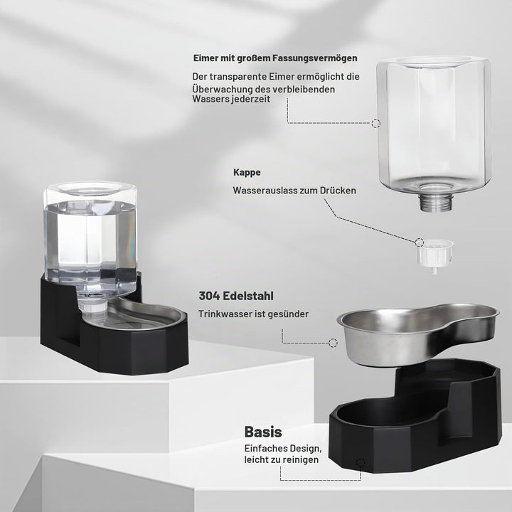 Sfozstra 5L Trinkbrunnen f. Hunde - Edelstahl, standsicher | Schwerkraftbetrieben, 5L, rutschfester