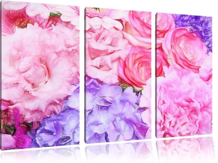 Pixxprint prachtvoller Blumenstrauss als Leinwandbild/Grösse: 3 Teilig (120x80) / Wandbild/Kunstdruc