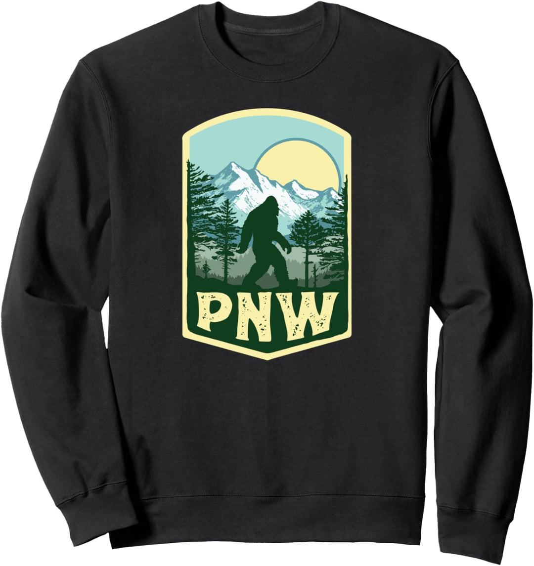 Vintage PNW Bigfoot Outdoor Badge Mountains & Trees Sweatshirt