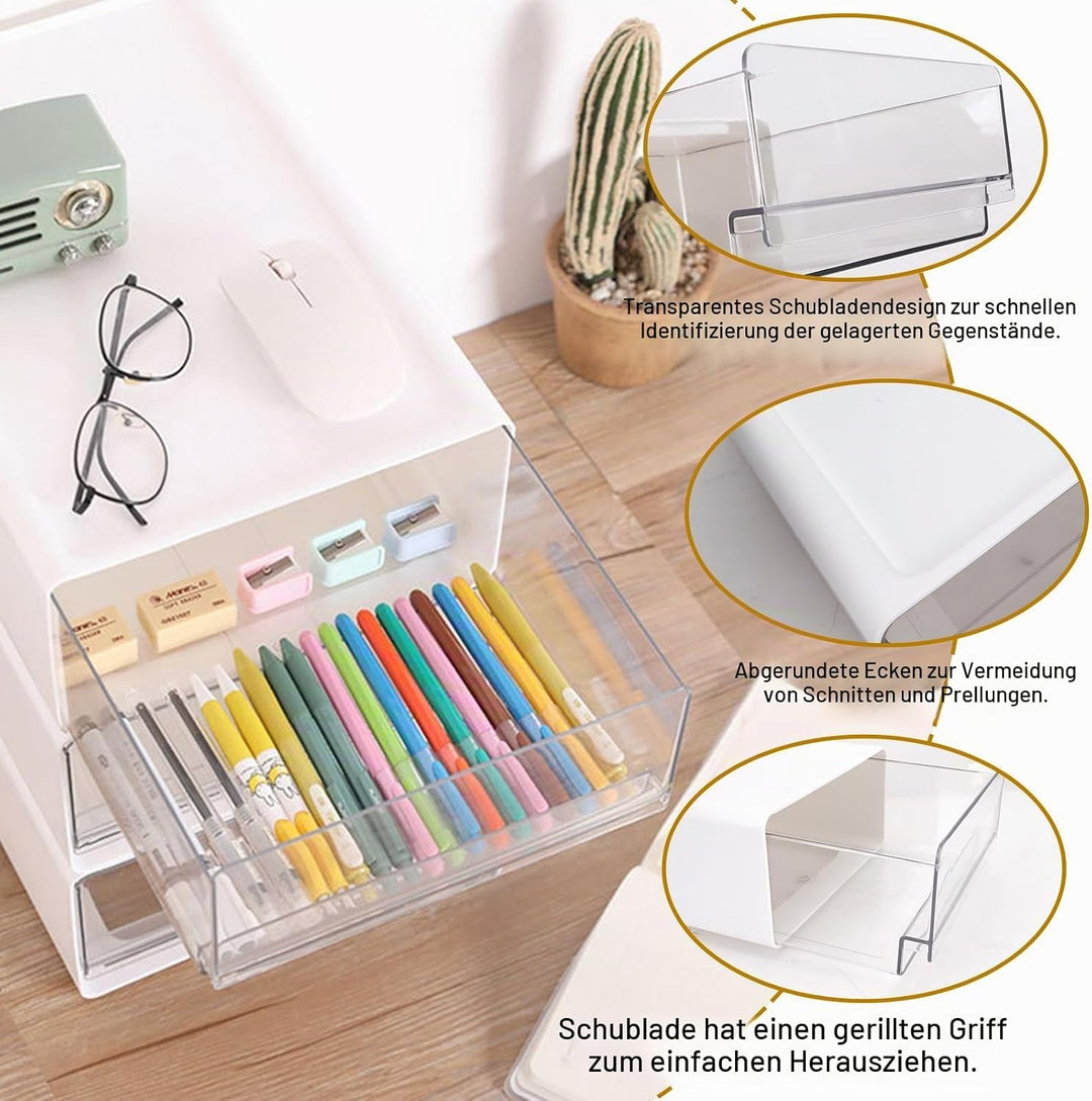 3Tier Stapelbarer Schreibtisch-Organisator mit Schubladen, Plastic Storage Drawer Units Compact Desk