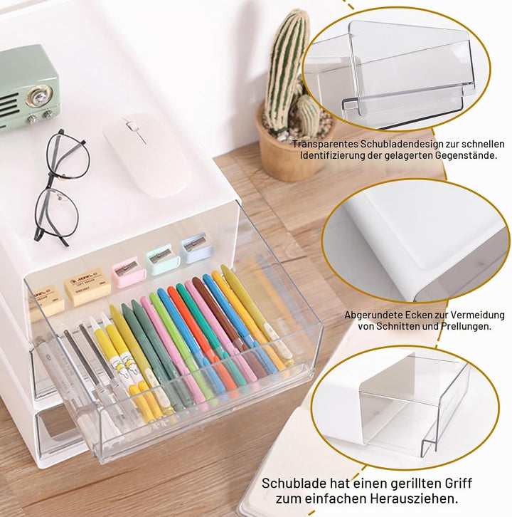 3Tier Stapelbarer Schreibtisch-Organisator mit Schubladen, Plastic Storage Drawer Units Compact Desk