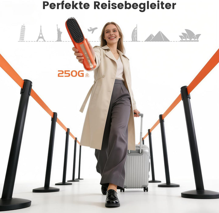 Glättbürste Kabellos 2026 Neu, DOCOCO 3 in 1 Haarglätter Bürste mit 300 Millionen Negative Ionen, Tr