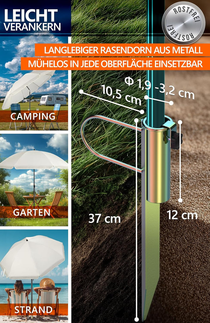 4smile Sonnenschirm Strand SunnyJoy, Beige – 3er Set inkl. Strandschirm windfest stabil, Rasendorn S