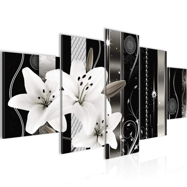 Runa Art Wandbilder Blumen Lilien 5 Teilig Bild auf Vlies Leinwand Deko Wohnzimmer Abstrakt Grau 008