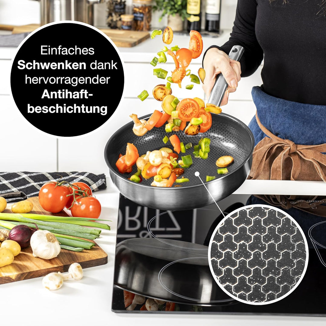 Moritz & Moritz Edelstahlpfanne Wabenstruktur 28cm mit Keramikbeschichtung der neuesten Generation -