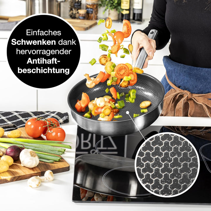 Moritz & Moritz Edelstahlpfannen 24 & 28cm mit Keramikbeschichtung der neuesten Generation - für all
