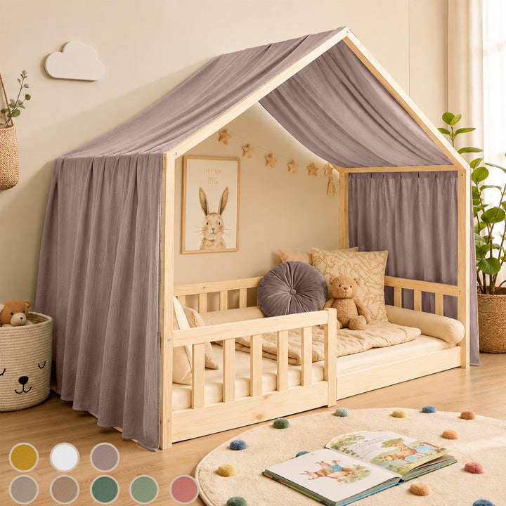 Hook Hausbett Himmel Deko Set, Betthimmel Hausbett aus Musselin - 1 Betthimmel &amp; 1 Wimpelkette, für
