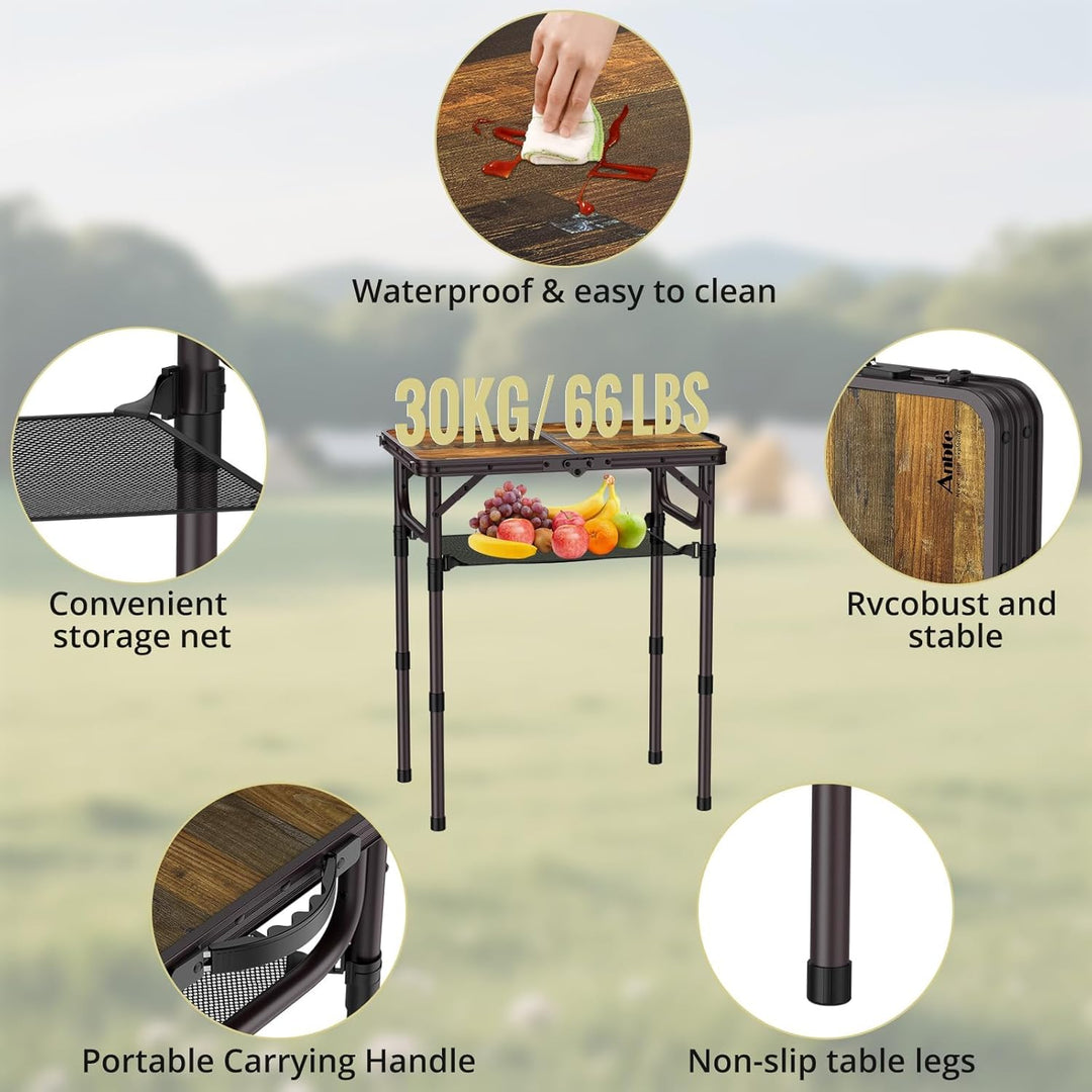 Anbte Campingtisch 58x40cm Aluminium Rahmen Picknicktisch 3 Höhen Verstellbar 26/48/70cm Klapptisch