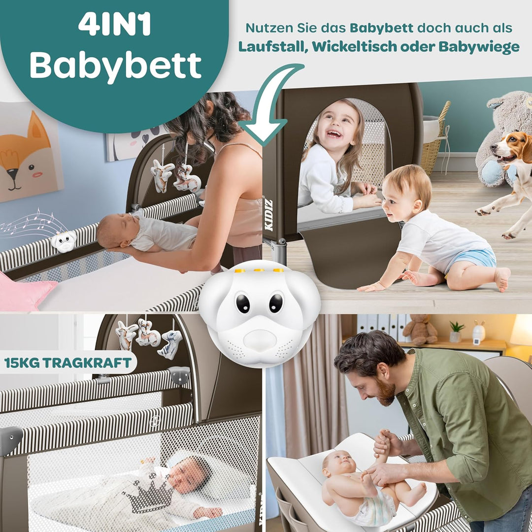 Kidiz® Babybett Reisebett Kinderreisebett klappbar mit Matratze & Räder 120x60, Seiteneingang, Wicke