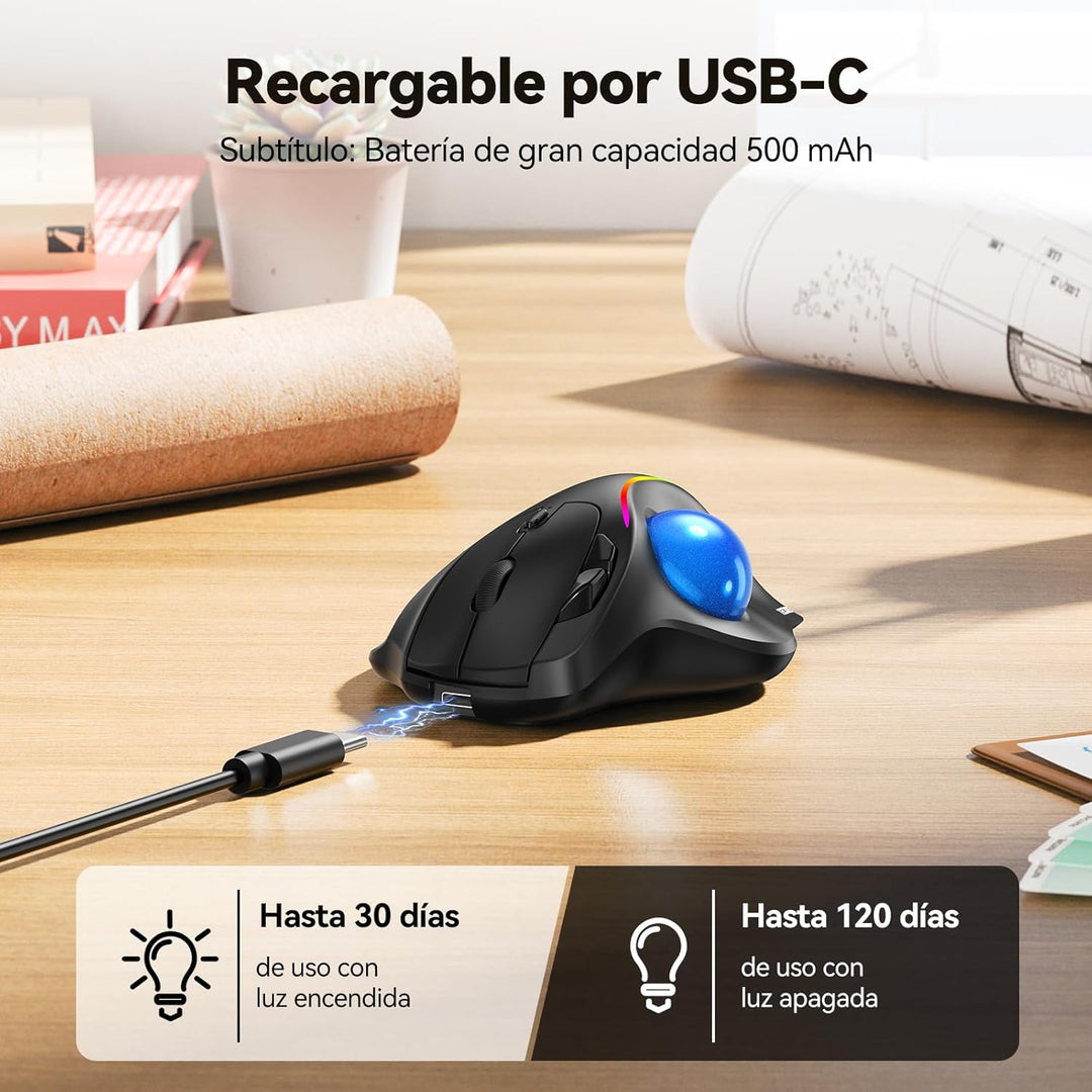 TECKNET Kabellose Trackball-Maus, Ergonomische Maus mit Bluetooth und verschlüsseltem Dongle, 6 Tast
