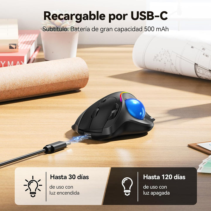 TECKNET Kabellose Trackball-Maus, Ergonomische Maus mit Bluetooth und verschlüsseltem Dongle, 6 Tast