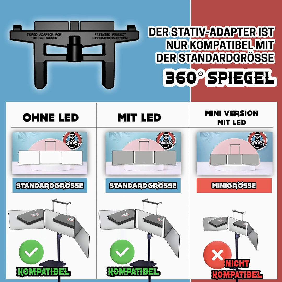 LIPFISBARBERSHOP.COM Stativadapter – Kompatibel mit dem Standard 360° 3-Wege-Portable True Crystal S