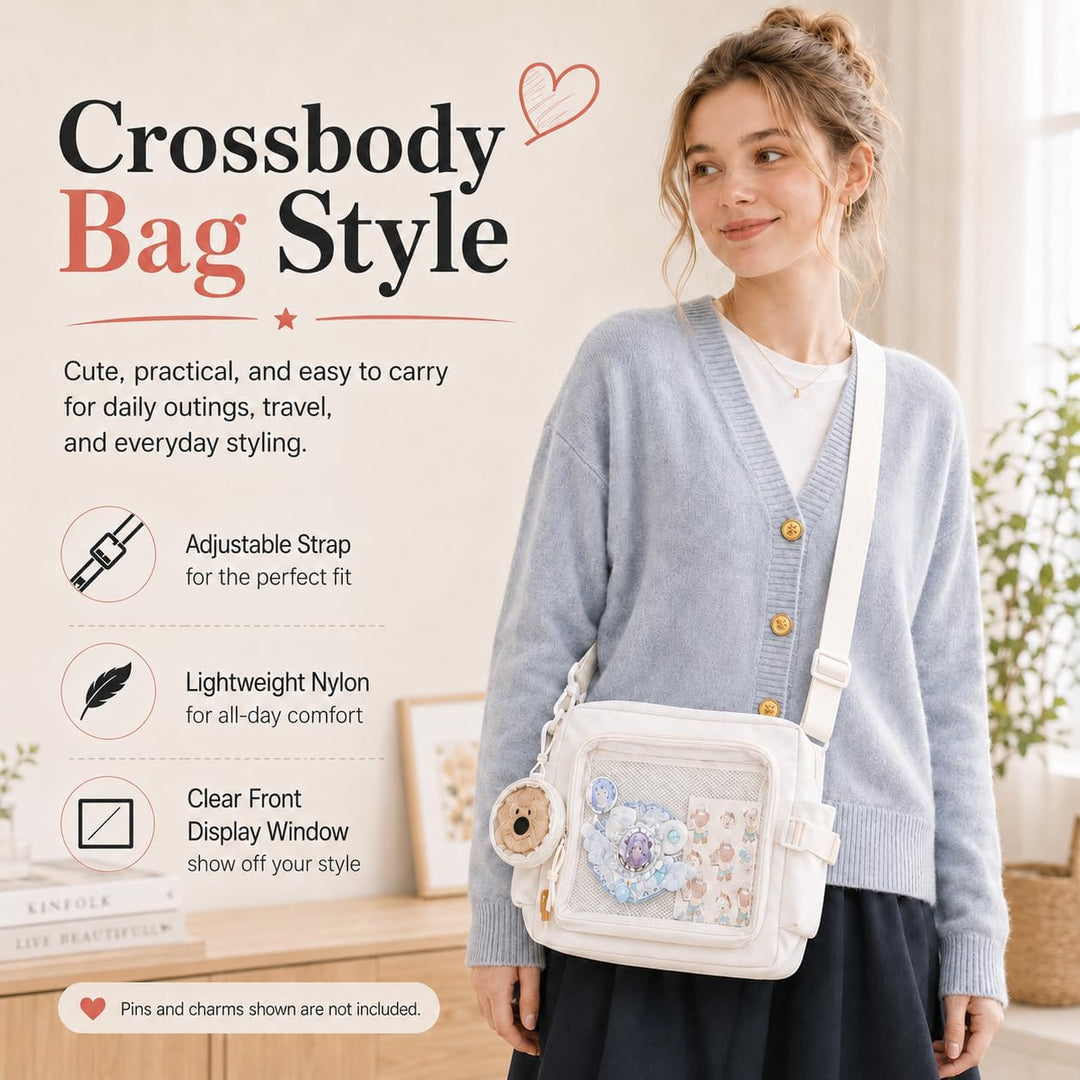 Ita Crossbody Tasche für Damen, Nylon Schultertasche mit transparentem Display-Fenster und herausneh