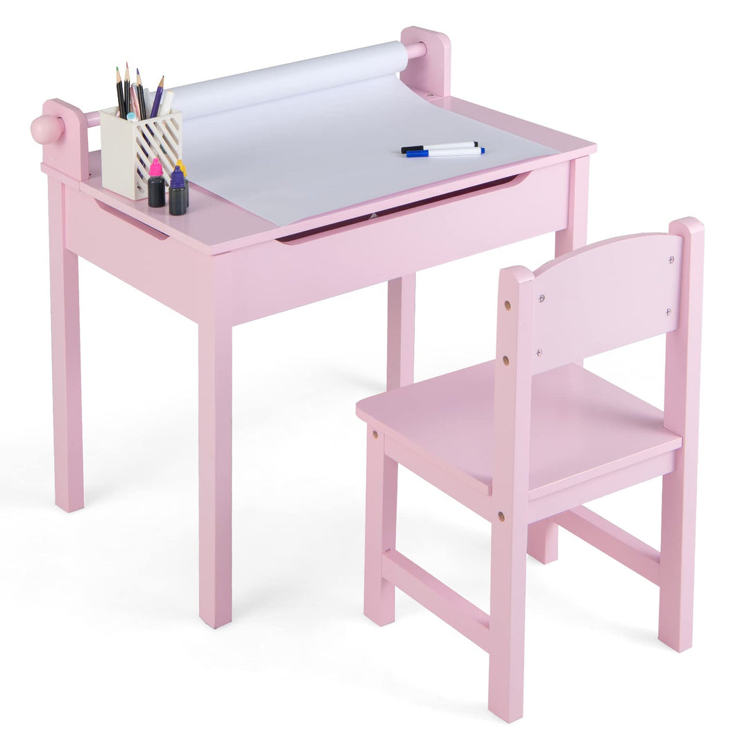 DREAMADE Schreibtisch Kinder mit Stuhl, Schülerschreibtisch aus Holz, Jugendschreibtisch, Kindertisc