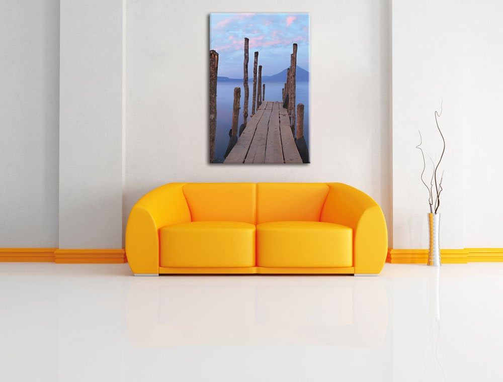 Holzsteg im Meer, Format: 100x70 auf Leinwand, XXL riesige Bilder fertig gerahmt mit Keilrahmen, Kun