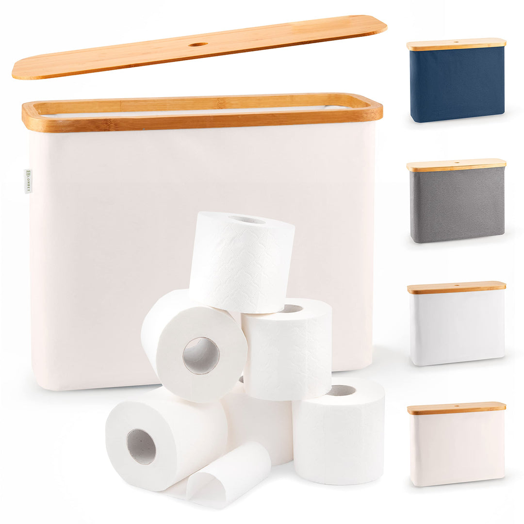 Lonbet Beige Toilet Paper Storage Stand 12 Rolls with Lid Beige 12 Rolls, Beige 12 Rolls
