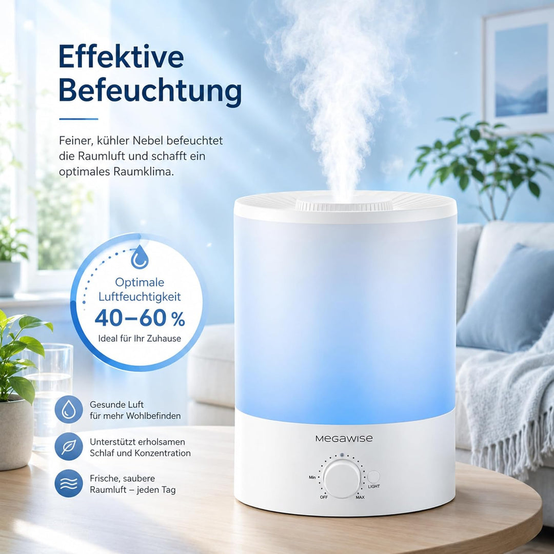 H1-XIT (Weiss) MEGAWISE 3.5L Kühlnebel Luftbefeuchter mit Top Refill, grosse Kapazität, einfach sich