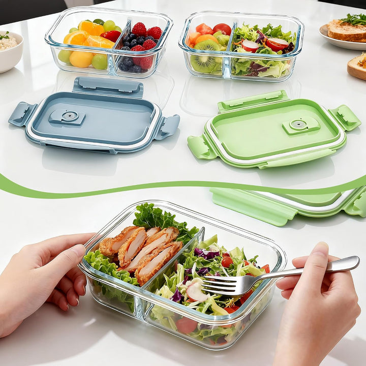 Zocipro 6 Stück Meal Prep Boxen Glas mit Deckel mit 2 Fächern 640ml | Leckproof/Leckfest Frischhalte