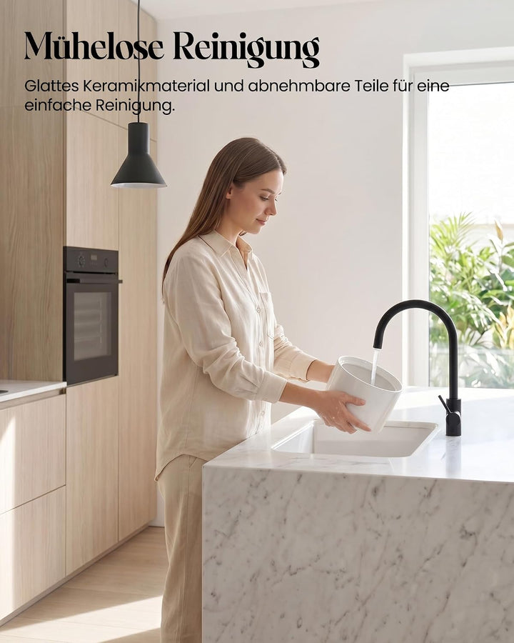 Kittyspout Katzenbrunnen Keramik Weiss, 1,2L Trinkbrunnen für Katzen mit Kupferrohr, 3 Wasserstufen,
