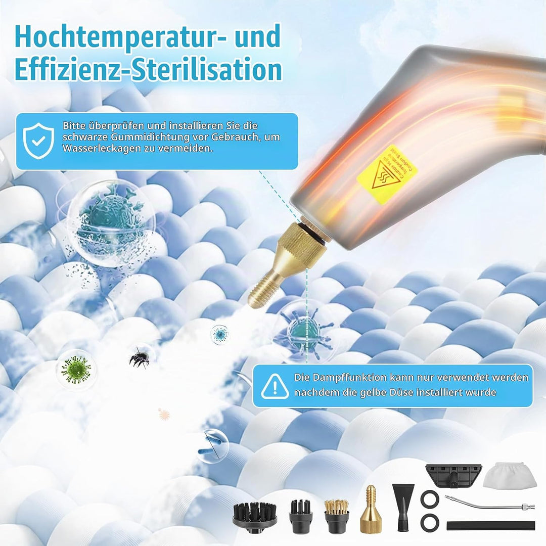 Hochdruck Dampfreiniger Handgerät 2200W, 1,2L Wassertank, 15s Schnellaufheizung, Tragbarer Dampfrein