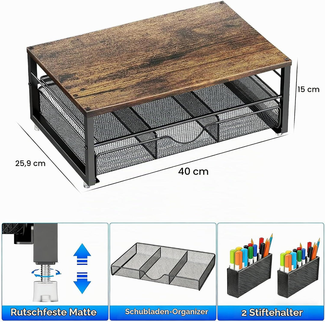 Monitorständer mit Schublade, Schreibtischorganizer und Zubehör, 2-stufiger Computer Monitor Erhöhun