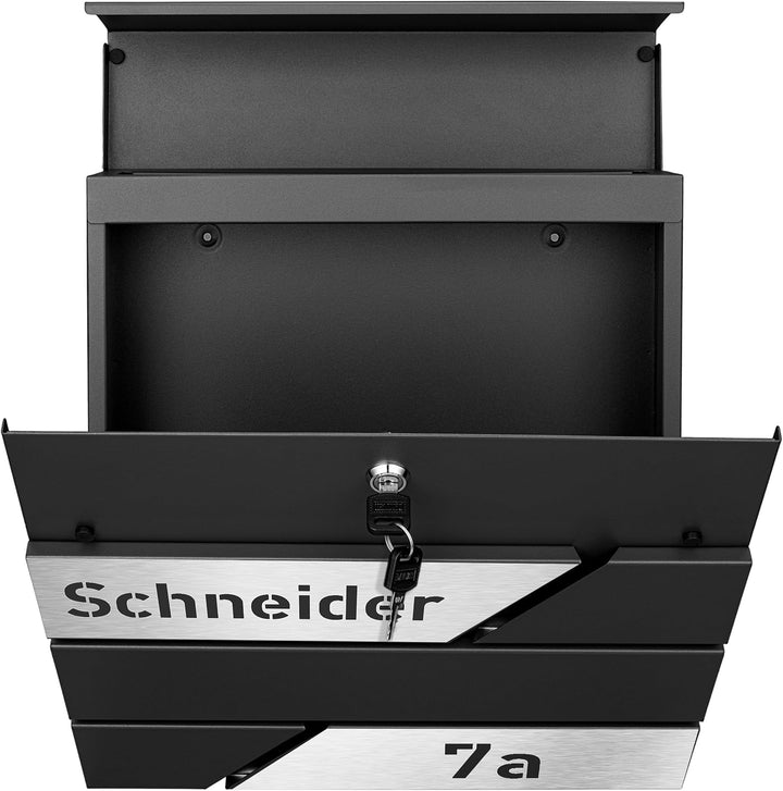 Briefkasten mit Zeitungsfach in Anthrazit, Edelstahlbriefkasten, Wandbriefkasten Briefkasten mit Sch
