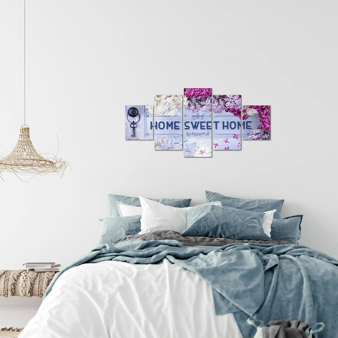 Runa Art Wandbilder Home Sweet Home 5 Teilig Bild auf Vlies Leinwand Deko Wohnzimmer Vintage Blau Li