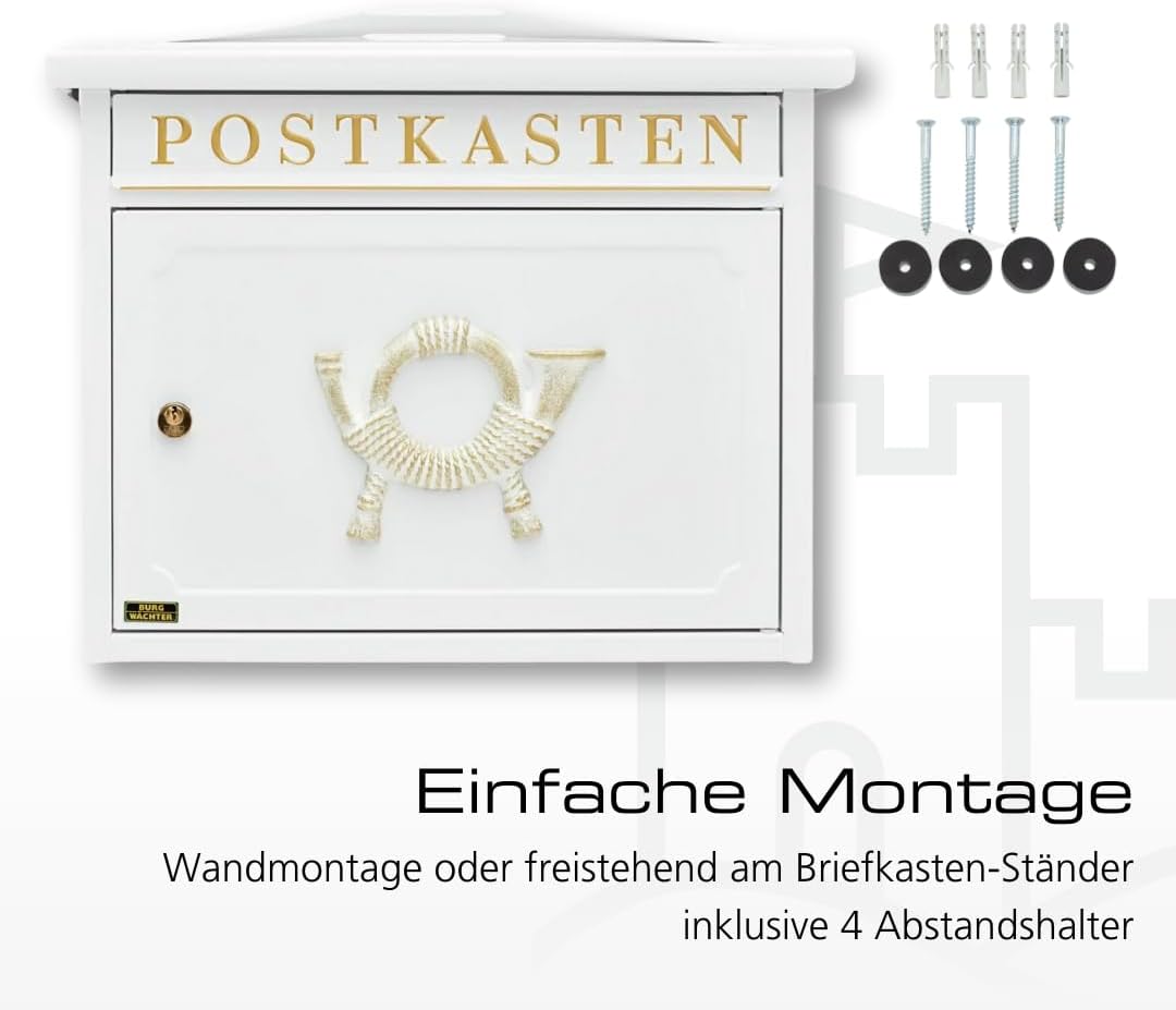 BURG-WÄCHTER Klassischer Briefkasten ohne Zeitungsfach und Namensschild, Verzinkter Stahl, Einwurf-F