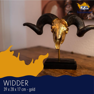 Hansmeier® Deko Skulptur Widder | Gold | Für Aussen und Innen | 39 x 28 x 17 cm | Deko Statue Geweih