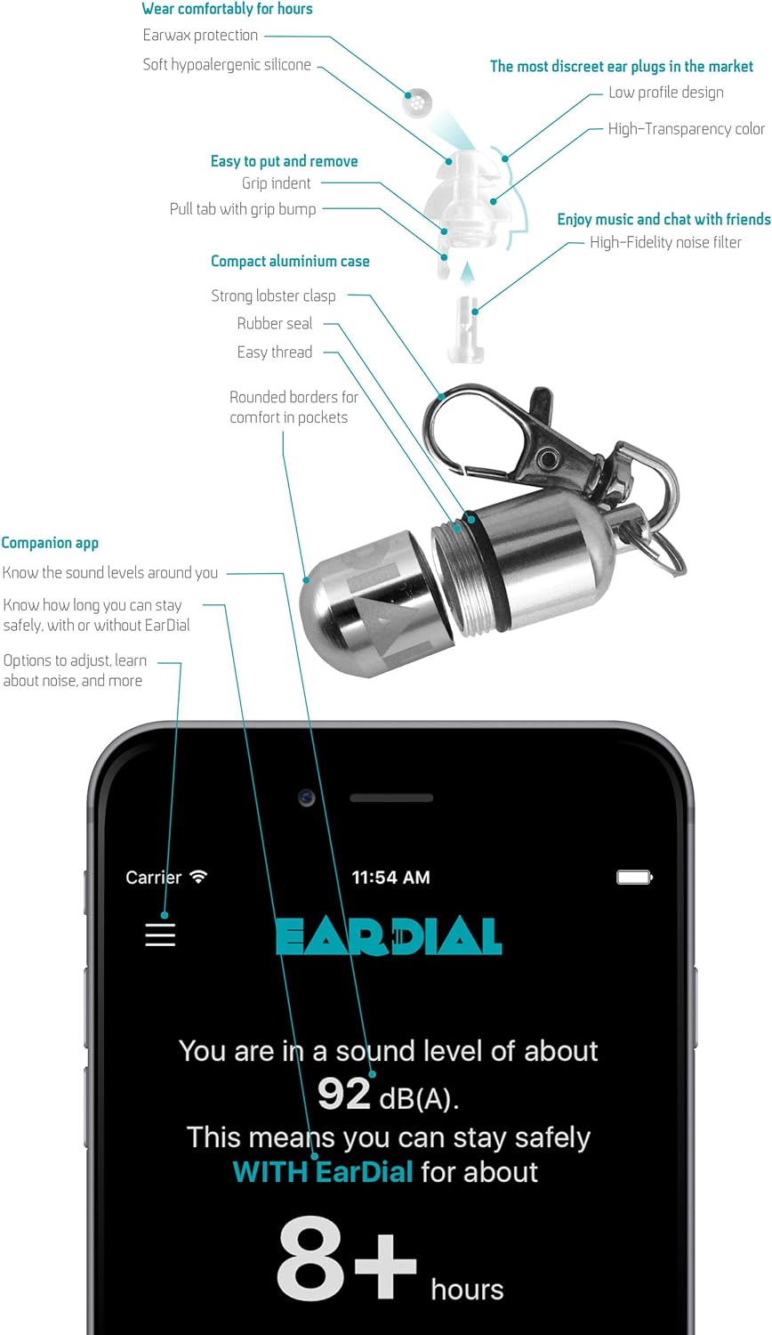 EarDial HiFi Ohrstöpsel - Unsichtbare Gehörschutz für Konzerte, Musik Festivals, Disco, Musiker, Mot
