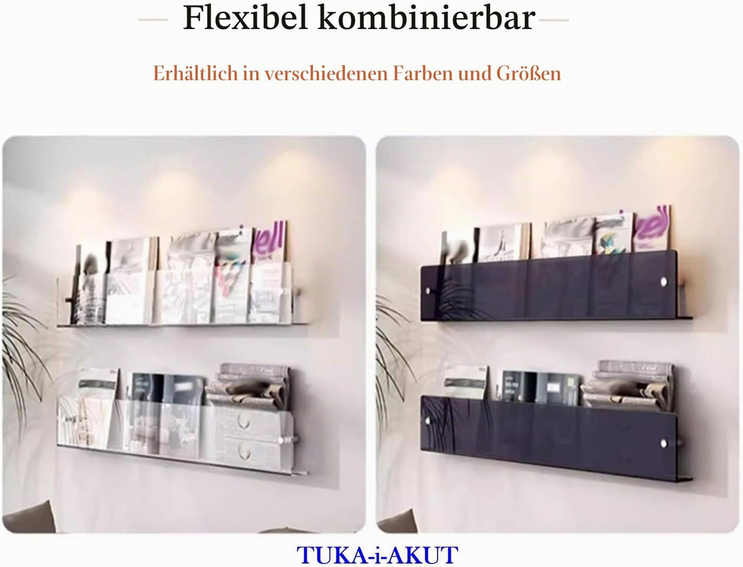 TUKA-i-AKUT 2er 60cm Wand Prospekthalter Acryl Extra Stark, Zeitschriftenhalter Wandregale für Zeits