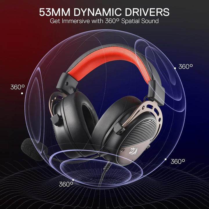 Redragon H730 USB-Gaming-Headset mit Kabel – 53-mm-Treiber, 360°-Raumklang, abnehmbares Mikrofon mit