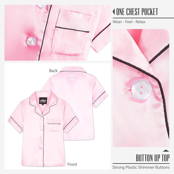 CityComfort Schlafanzug Mädchen Kurz Satin Pyjama Kinder Schlafanzug Teenager Weiche Atmungsaktive S