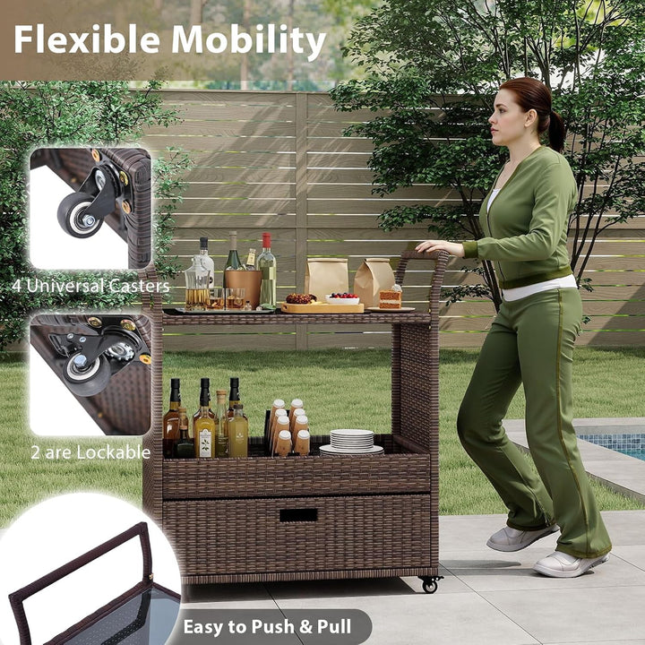 GIANTEX Servierwagen, Rollwagen mit Gehärteter Glasplatte, Ablagefach &amp; Schublade, Küchenwagen Ratta