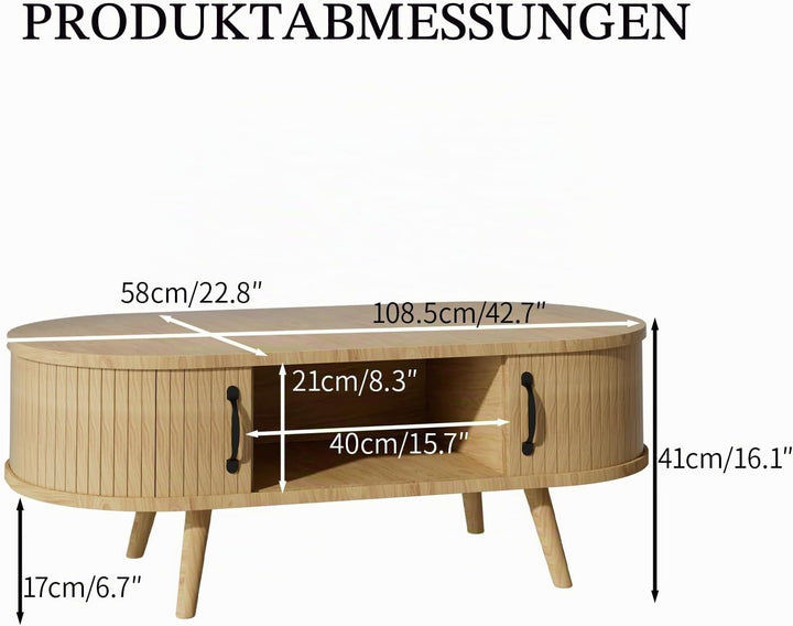 Ovaler Couchtisch Wohnzimmertisch, Living Room Table,Coffe Table,Multifunktionaler Tisch mit 2 Schie