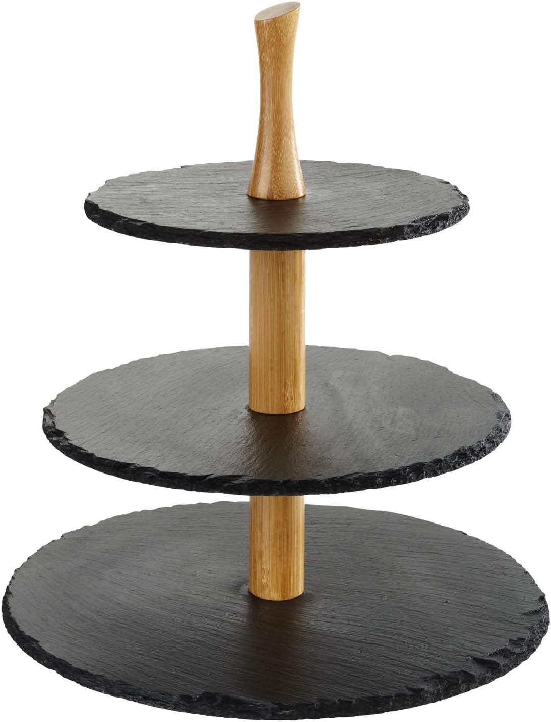 APS 3-stufige Etagere, Schieferplatten, Ø 30 cm, Ø 25 cm, Ø 20 cm, H:34 cm, Akazienholz Etagere 3 st