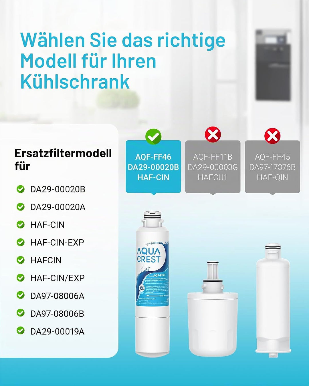 3X AQUACREST DA29-00020B Kühlschrank Wasserfilter, Kompatibel mit Samsung DA29-00020B, HAF-CIN EXP D