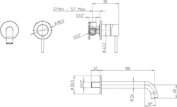 DUCATI 78CR208RK1DU HD15 Misc Wandwaschbecken, Chrom Armaturen - Mischbatterie, chromfarben