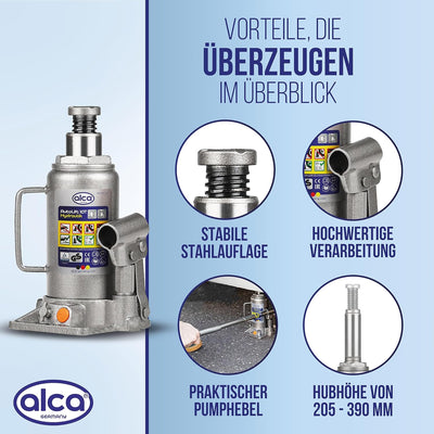 alca® Wagenheber Unterstellheber hydraulischer 10t Stempel-Wagenheber für LKW/PKW Hubhöhe 20,5-39cm