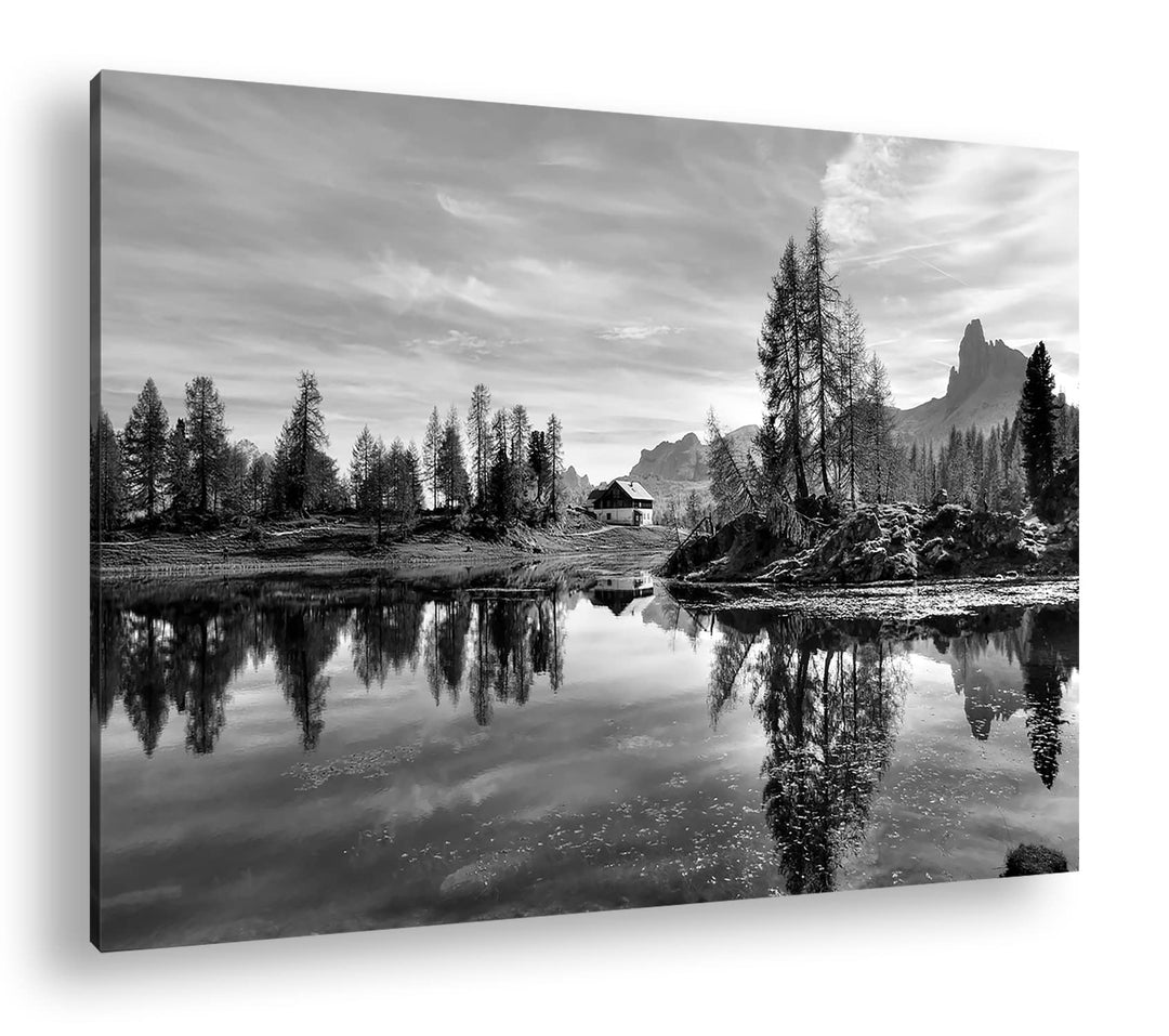 deyoli Kleiner See am Fusse des Dolomiten-Gebirges Format: 80x60 als Leinwand, Effekt: Schwarz&amp;Weiss