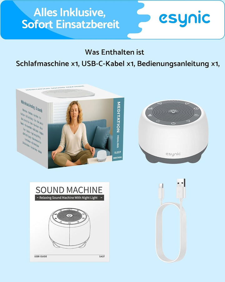eSynic White Noise Machine Baby Weisses Rauschen Einschlafhilfe Sound Machine mit 38 Klänge Tibetan