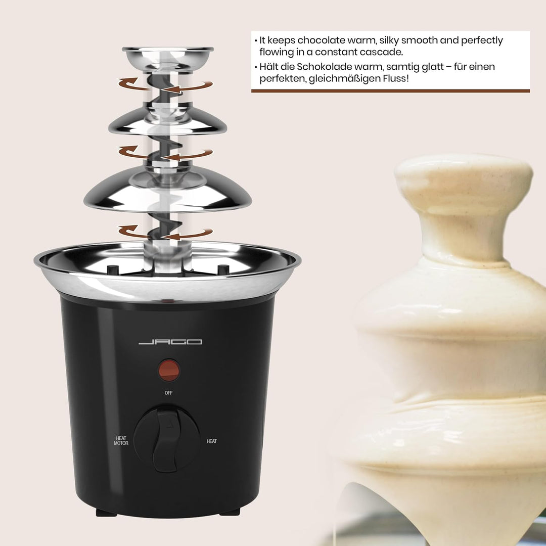 Jago® Schokoladenbrunnen 60W - 3 Etagen, 400 gr Kapazität, Edelstahl, Spül­ma­schi­nen­fest, Rot ode