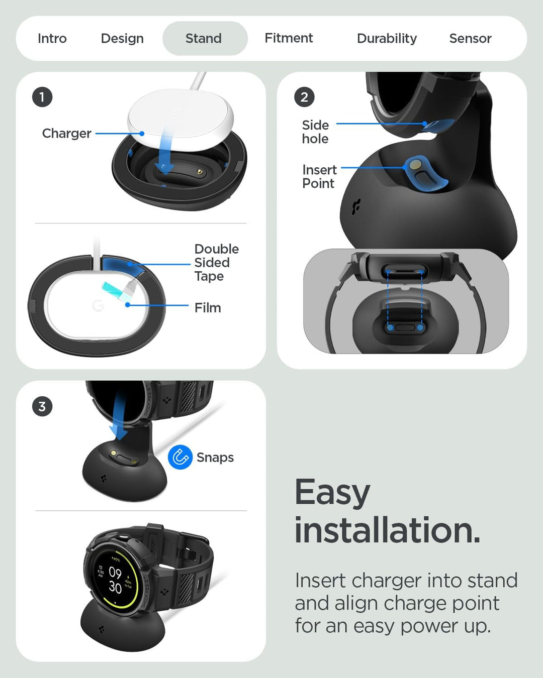 Spigen Rugged Armor Pro Hülle mit Armband Kompatibel mit Google Pixel Watch 4 41mm (2025) mit Ladest